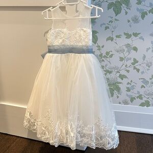 Elegant White and Blue flower girl Dress